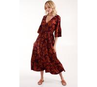 Blue Vanilla Women's Elasticated Neck Shirred Waist Midi Dress in Burgundy | Size: Medium