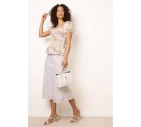 Blue Vanilla Embroidery Peplum Blouse - S - Stone