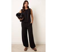 Blue Vanilla Women's Elasticated Waist Black Sleeveless Slip On Round Neck Top | Size: S/M Blue Vanilla Black S/M