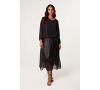 Blue Vanilla Women's Black Shimmery Stud Detailed Tulle Skirt | Size: Medium/Large Blue Vanilla Black M/L