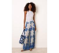 Blue Vanilla Paisley Floral Wide Leg Printed Trousers - L - Blue