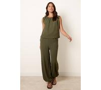 Blue Vanilla Women's Elasticated Waist Khaki Sleeveless Slip On Round Neck Top | Size: Medium/Large Blue Vanilla Khaki M/L