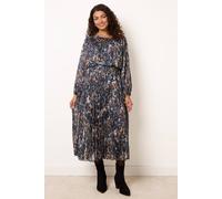 Blue Vanilla Women's Elasticated Waist Navy Long Sleeve Round Neck Midi Dress | Size: Large Blue Vanilla Navy L