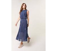 Blue Vanilla Women's Elasticated Waist Navy Sleeveless Turtleneck Midi Dress | Size: Small