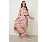 Blue Vanilla Pleated Floral Dress - S - Pink