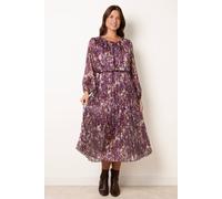 Blue Vanilla Women's Elasticated Waist Purple Long Sleeve Round Neck Midi Dress | Size: Medium Blue Vanilla Purple M
