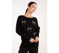 Blue Vanilla Women's Embellished Bows Knitted Jumper in Black | Size: Medium/Large Blue Vanilla Black M/L