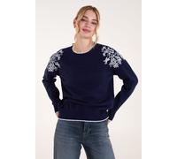 Blue Vanilla Women's Embroidered Shoulder Jumper in Navy | Size: Medium/Large Blue Vanilla Navy M/L