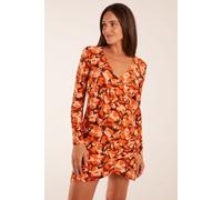 Fixed Wrap Gathered Mini Dress Blue Vanilla Orange 14