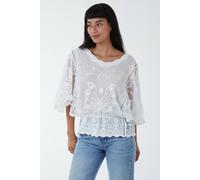 Blue Vanilla Women's Floral Lace Butterfly Sleeve Blouse in Ivory | Size: Medium/Large Blue Vanilla Ivory M/L