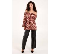 Blue Vanilla Women's Floral Ruched Sleeve Bardot in Burgundy Blue Vanilla Burgundy One Size