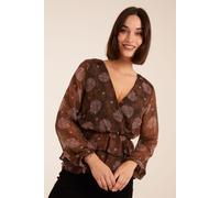 Blue Vanilla Women's Floral Ruffle Wrap Blouse in Brown | Size: 10 Blue Vanilla Brown 10