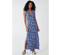 Blue Vanilla Women's Flower Print Halterneck Midi Dress in Navy | Size: 12