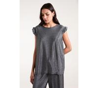 Blue Vanilla Women's Frill Sleeve Metallic Top in Metallic Silver | Size: Medium/Large Blue Vanilla Metallic Silver M/L