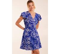 Blue Vanilla Women's Frill Sleeve Wrap Belted Mini Dress in Blue | Size: 10