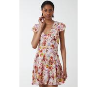 Blue Vanilla Women's Frill Slv Button Front Floral Mini Dress in Pink | Size: 10