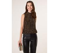 Blue Vanilla High Neck Lurex Puffball Sleeveless Blouse - S - Gold