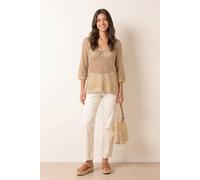 Blue Vanilla Women's Gold Metallic Crochet V Neck Top Blue Vanilla Gold One Size