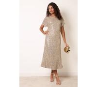 Blue Vanilla Women's Gold Short Sleeve Round Neck Midi Dress | Size: 14 Blue Vanilla Gold 14