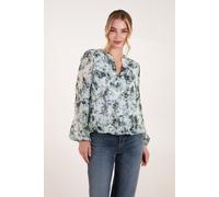 Blue Vanilla Women's Grandad Collar Puffball Top in Blue | Size: Medium Blue Vanilla Blue M