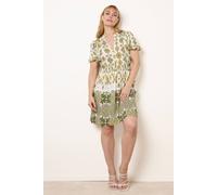 Blue Vanilla Abstract Print Button Front Mini Dress - L - Green