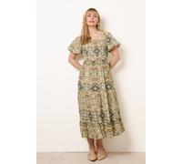 Blue Vanilla Abstract Print Puff Sleeve Midi Dress - S - Green
