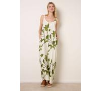 Blue Vanilla Women's Green Floral Print Wide Leg Jumpsuit in Off-White | Size: Medium/Large Blue Vanilla Off-White M/L