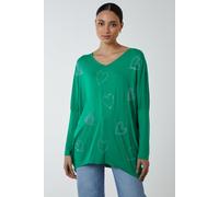 Blue Vanilla Women's Green Hotfix Multi Heart Batwing Top | Size: Medium/Large Blue Vanilla Green M/L