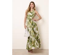 Blue Vanilla Women's Green Leaf Print Halter Neck Dress | Size: Medium/Large Blue Vanilla Green M/L