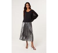 Blue Vanilla Women's Grey Metallic Pleated Tulle Skirt | Size: S/M Blue Vanilla Grey S/M