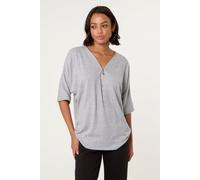 Grey Plain Half Zip Top Blue Vanilla Grey S/M