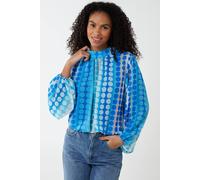 Blue Vanilla Women's High Neck Dot Blouse in Blue | Size: Medium/Large