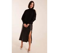 Blue Vanilla Women's High Neck Heart Diamante Cold Shoulder Jumper in Black | Size: Medium