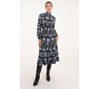 Blue Vanilla Women's High Neck Shirred Floral Midi Dress in Blue | Size: Large