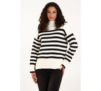 Blue Vanilla Women's High Neck Striped Jumper in Ivory | Size: Medium/Large Blue Vanilla Ivory M/L