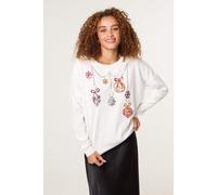 Blue Vanilla Women's Ivory Christmas Jingle Bell Bauble Jumper | Size: Medium/Large Blue Vanilla Ivory M/L
