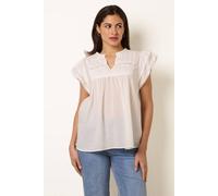 Blue Vanilla Women's Ivory Cotton Embroidery Detail Ruffle Sleeve Top | Size: Large Blue Vanilla Ivory L