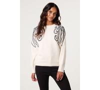 Blue Vanilla Embroidery Shoulder Detailing Jumper - M-L - Ivory