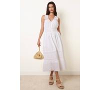 Blue Vanilla Crochet Insert Button Midi Dress - S - Ivory