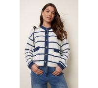 Blue Vanilla Women's Ivory Stripe & Denim Cardigan | Size: S/M Blue Vanilla Ivory S/M