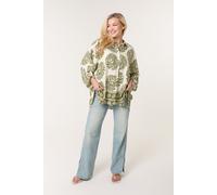 Blue Vanilla Women's Khaki Abstract Oversized Shirt Blue Vanilla Khaki One Size