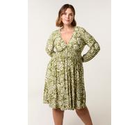 Blue Vanilla Women's Khaki Curve Shirred Neck Elastic Mini Dress | Size: 18-20 Blue Vanilla Khaki 18-20