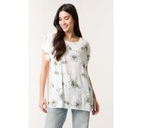 Blue Vanilla Women's Khaki Embroidered Flower Top | Size: Small Blue Vanilla Khaki S