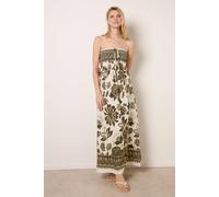 Blue Vanilla Women's Khaki Flower Print Bandeau Maxi Dress | Size: Medium/Large Blue Vanilla Khaki M/L