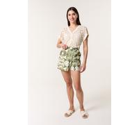 Blue Vanilla Women's Khaki Geometric Print Wrap Belted Shorts | Size: Small Blue Vanilla Khaki S