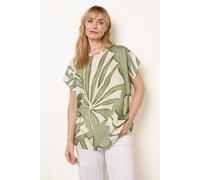 Blue Vanilla Large Floral Round Neck Top - S - Khaki