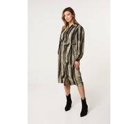 Blue Vanilla Women's Khaki Printed Puff Sleeve Button Through Midi Dress | Size: 8 Blue Vanilla Khaki 8
