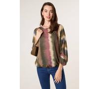 Blue Vanilla Women's Khaki Printed Round Neck Long Sleeve Top Blue Vanilla Khaki One Size