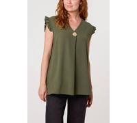 Blue Vanilla Women's Khaki Long Sleeve V-neck Blouse | Size: Medium/Large