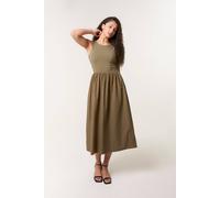 Blue Vanilla Women's Khaki Mix Fabric Midi Dress | Size: Large Blue Vanilla Khaki L